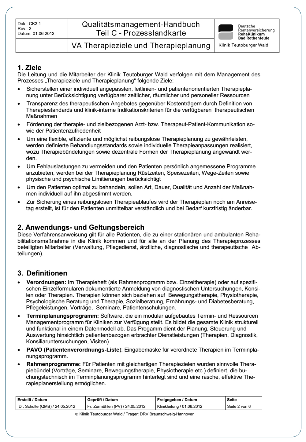 Praxisbeispiel 22a: Verfahrensanweisung Therapieziele und Therapieplanung - Seite 1